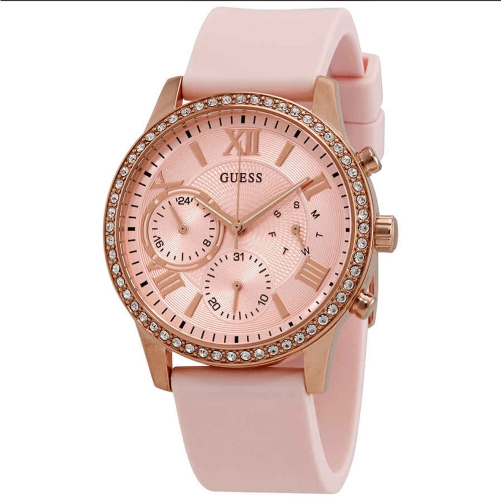 Guess Rose Gold Dial Pink Rubber Strap Watch - U1135L2 - NIB - NEEDS BATTERY